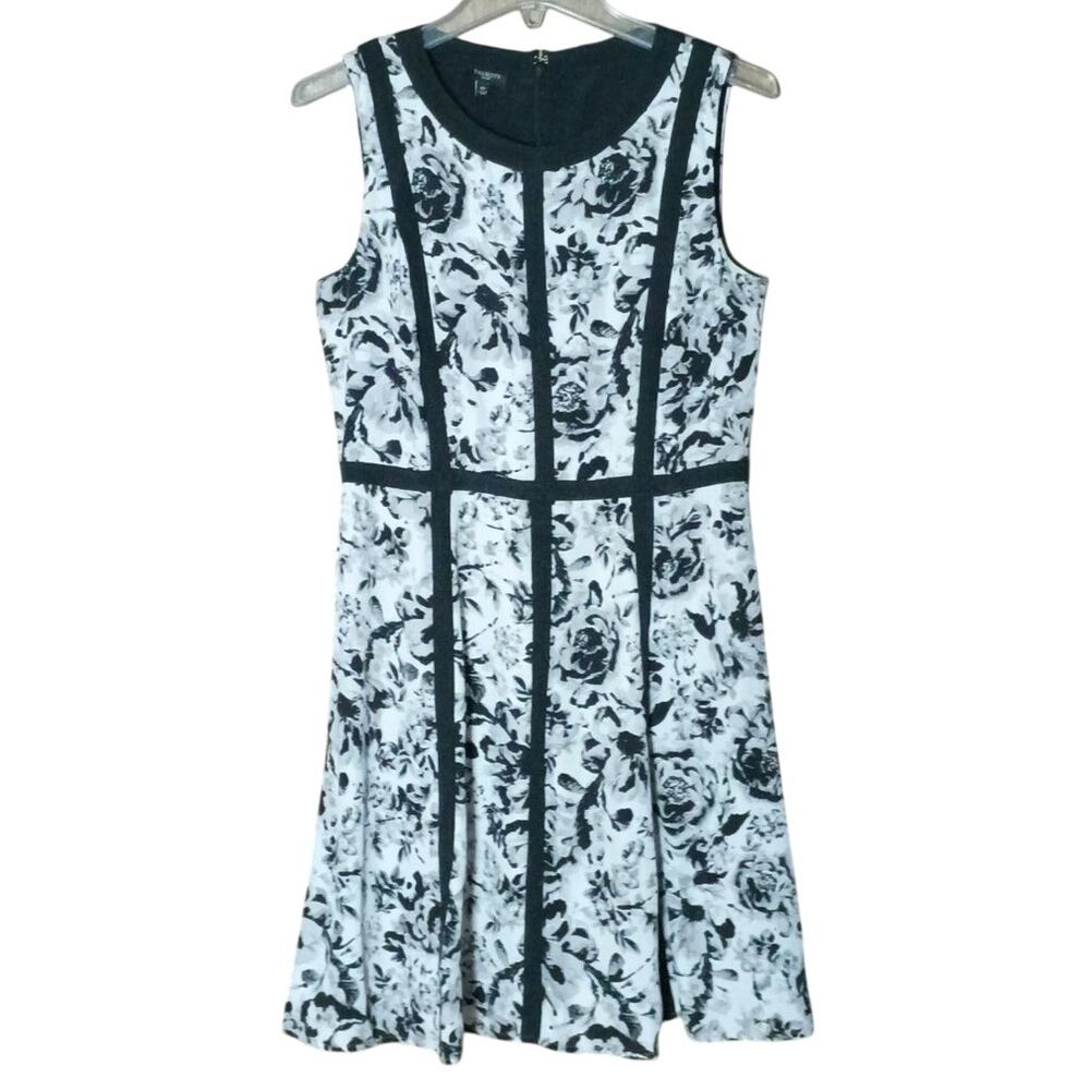 Talbots Women 10 Petite White & Black Floral A-line lined Spring Summer Dress